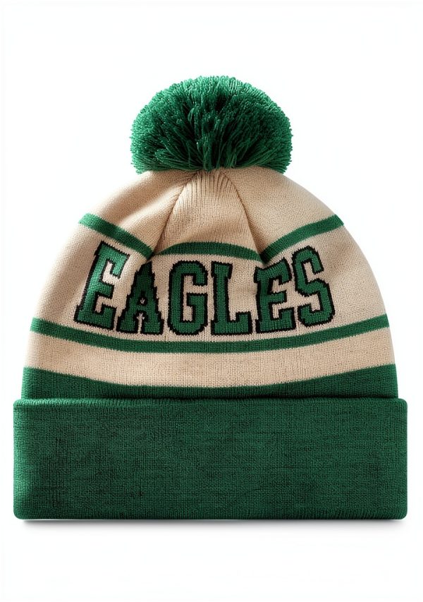 FOCO NFL Heritage Stripe Retro Logo Pom Beanie for Unisex Adults-1