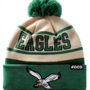FOCO NFL Heritage Stripe Retro Logo Pom Beanie for Unisex Adults-0