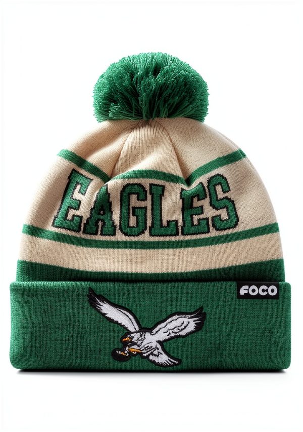 FOCO NFL Heritage Stripe Retro Logo Pom Beanie for Unisex Adults-0
