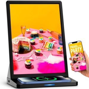 9.7 Inch Digital Signage, Touch Screen Advertising Display with Wireless Charger, 3000mAh Battery Powered, Commercial LCD Monitor with Auto Play, Wireless Screen Mirroring, 2+32GB-0