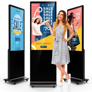 antfraer 43" Digital Signage Kiosk, 2K Resolution Digital Signage Video Monitor, Android 11.0 OS 4GB RAM& 32GB ROM Indoor Advertising Display Totem with WiFi & HD Inputs Non-Touchscreen-0