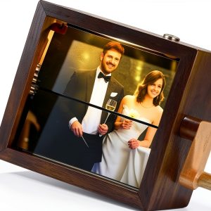 Custom Flip Photo Box Sealmemory Hand‑Crank with LED Walnut Frame-0